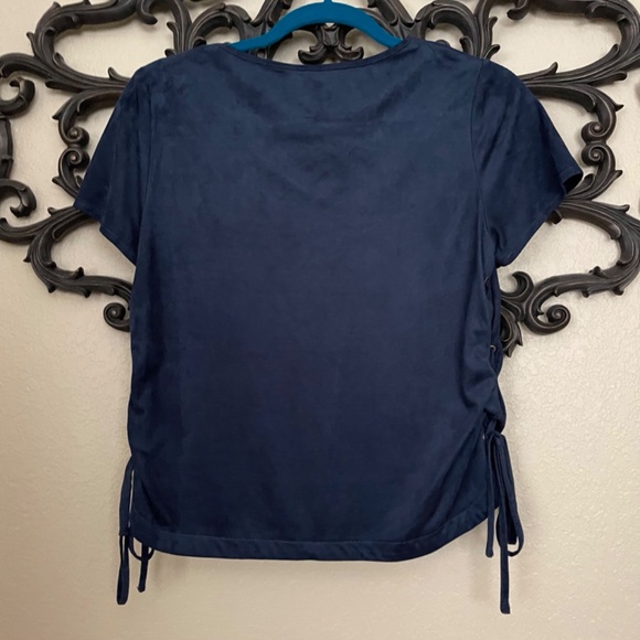 INFLUENCE Faux Suede Top Lace Up Sides Navy Blue Size 8 - Picture 4 of 15